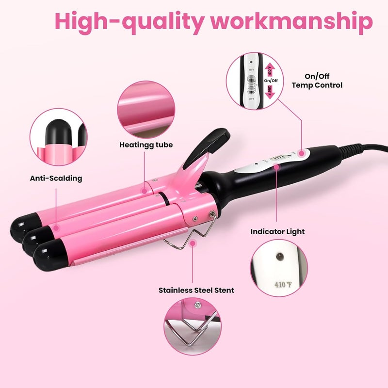 CLSYBelize 3 Barrel Curling Iron - Crimper Hair Tool 1" Ceramic Hair Crimper & Crimping Iron | Triple Barrel Hair Waver for Women Beach Waves, Dual Voltage, 2 Temp Settings - Image 4